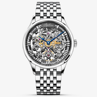 AGELOCER Original Schwarzwald Series Engraved Skeleton Men Automatic Mechanical Watch with Stainless Steel