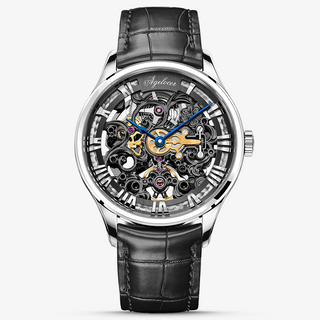 AGELOCER Original Schwarzwald Series Engraved Skeleton Men Automatic Mechanical Watch with Stainless Steel