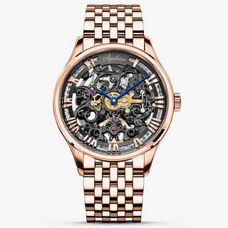 AGELOCER Original Schwarzwald Series Engraved Skeleton Men Automatic Mechanical Watch with Stainless Steel