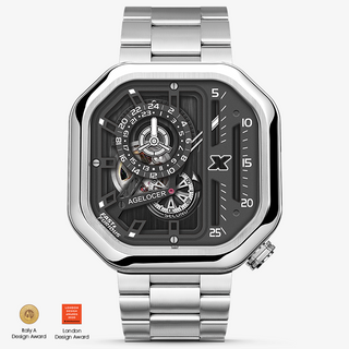 AGELOCER Original Co-branded Racing Series Skeleton Automatic Mechanical Men Watch Steel Strap