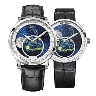 AGELOCER Original Astronomer Series Automatic Mechanical Watch Couple Watches Genuine Leather Strap