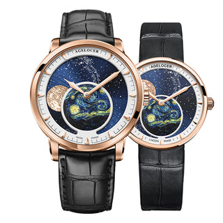 AGELOCER Original Astronomer Series Automatic Mechanical Watch Couple Watches Genuine Leather Strap