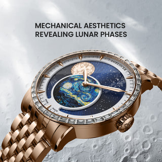 AGELOCER Original Astronomer Series Men Gold Automatic Mechanical Watches Casual Stainless Steel