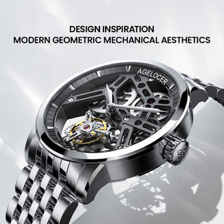AGELOCER Original Hollow Free-sprung Balance Flying Tourbillon Mechanical Watches Men Manual Winding Casual Stainless Steel