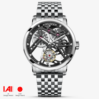 Agelocer silver tourbillon mechanical watch men