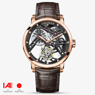 AGELOCER Tourbillon Echtlederarmband Manuelle mechanische Uhr Herrenuhren 