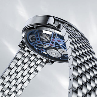 AGELOCER Original Skeleton Free-sprung Flying Tourbillon Mechanical Watch Steel Strap-Zircon Version