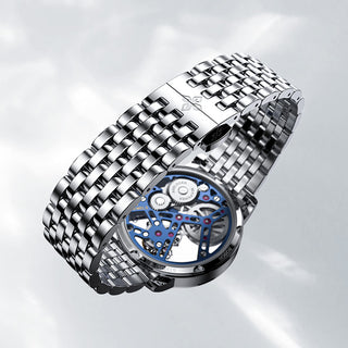 AGELOCER Original Skeleton Free-sprung Flying Tourbillon Mechanical Watch Steel Strap-Zircon Version