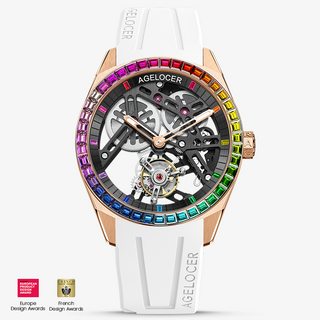 AGELOCER Original Manual Winding Flying Tourbillon Watch Men Skeleton Wathces-Rainbow Bezel