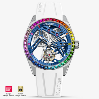 AGELOCER Original Manual Winding Flying Tourbillon Watch Men Skeleton Wathces-Rainbow Bezel