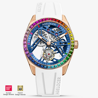 AGELOCER Original Hand-Wound Flying Tourbillon Watch Men Skeleton Wathces-Rainbow Bezel