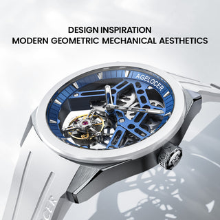 AGELOCER Original Tourbillon Skeleton Manual Mechanical Men Watch Fluororubber Strap -Ceramics Bezel Edition